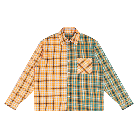 "Planet Earth". adult Unisex Oversized Plaid Color Block Shirt