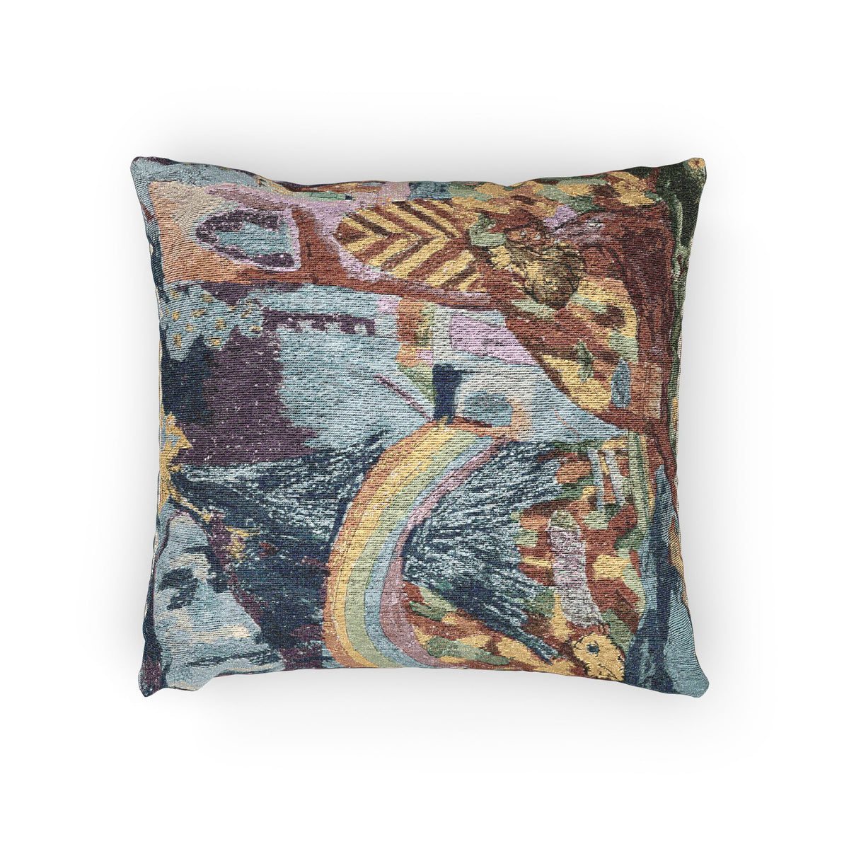 Woven Pillow — Boho Rainbow Cityscape Decorative Cushion