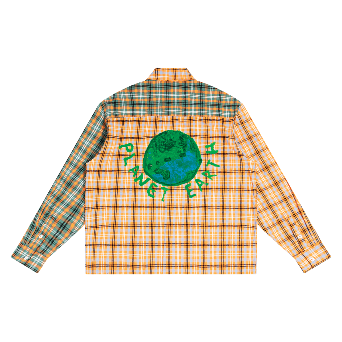 "Planet Earth". adult Unisex Oversized Plaid Color Block Shirt