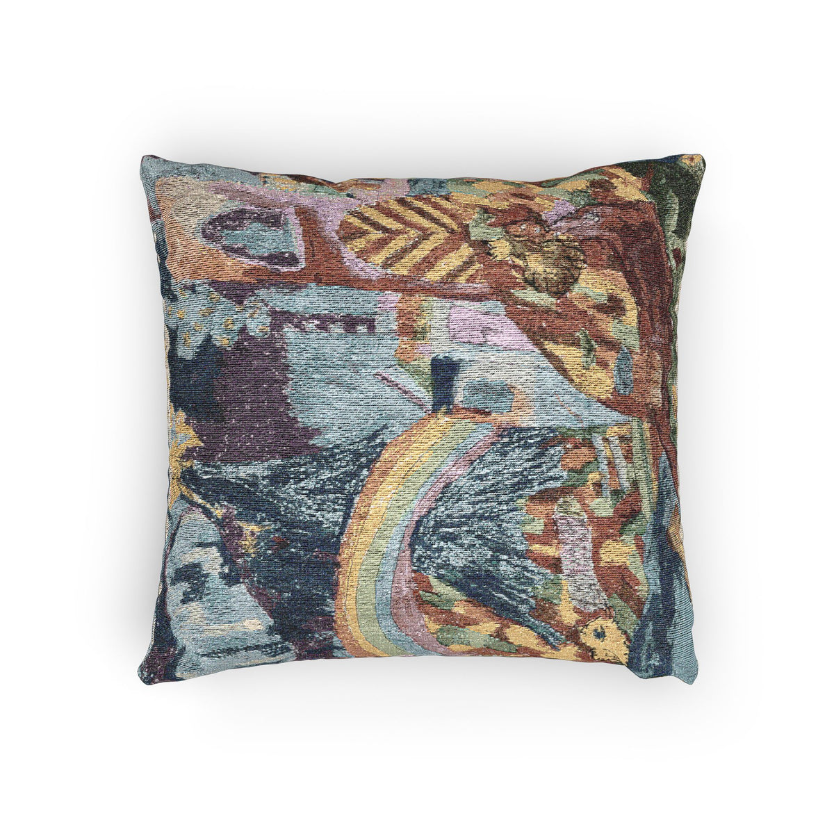 Woven Pillow — Boho Rainbow Cityscape Decorative Cushion