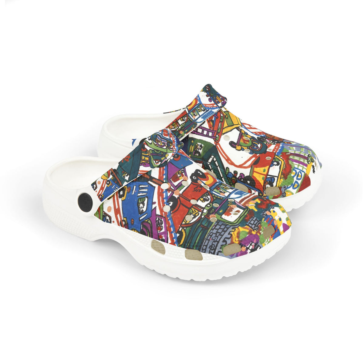 Kids Foam Clogs — Colorful Cartoon Vehicles All-Over Print
